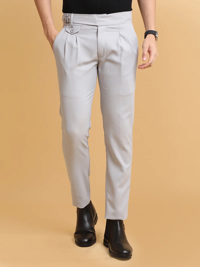 Maniac  Maniac Mens Gurkha Solid Light Grey Cotton Trouser for Men | Best Price UAE